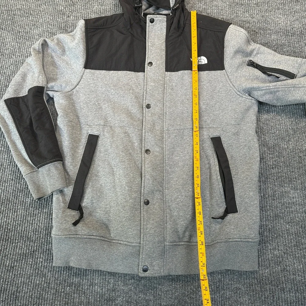 The North Face Mens Hooded Full Zip Jacket XL Grey Black Fleece Nylon Overlay